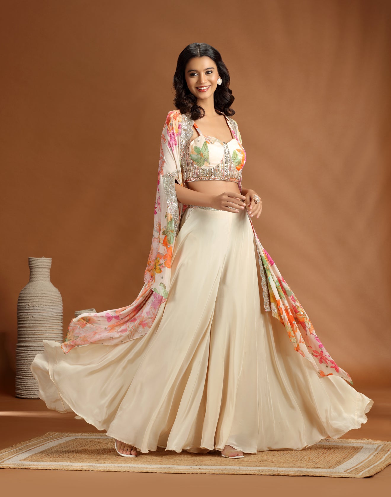 Tonal Twist Printed Indo-Western Jacket Set