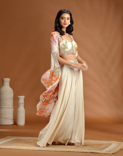 Tonal Twist Printed Indo-Western Jacket Set