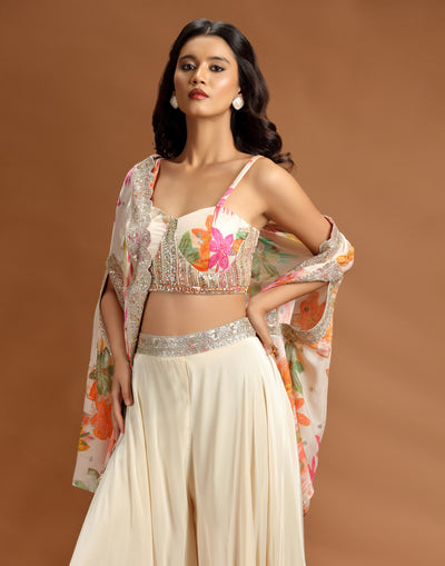 Tonal Twist Printed Indo-Western Jacket Set