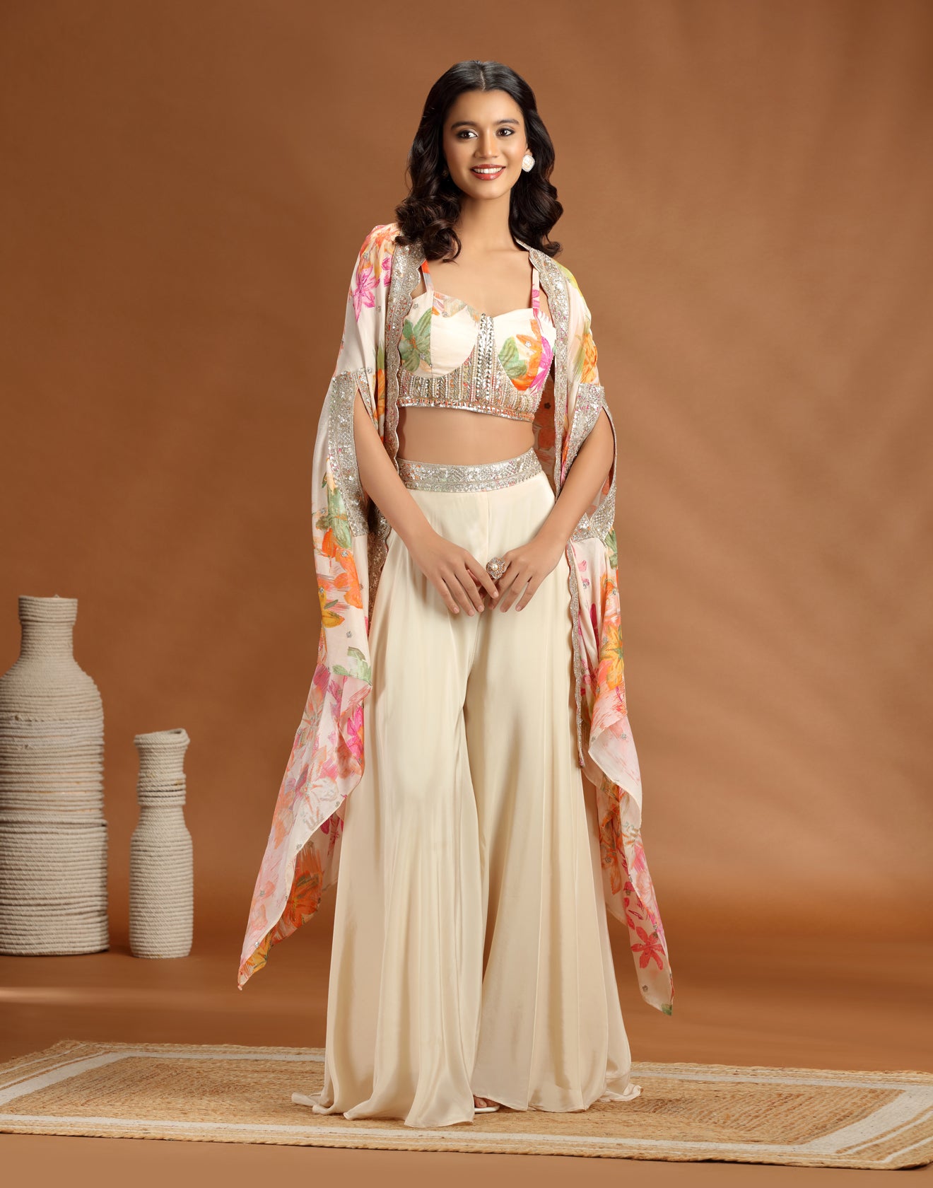 Tonal Twist Printed Indo-Western Jacket Set