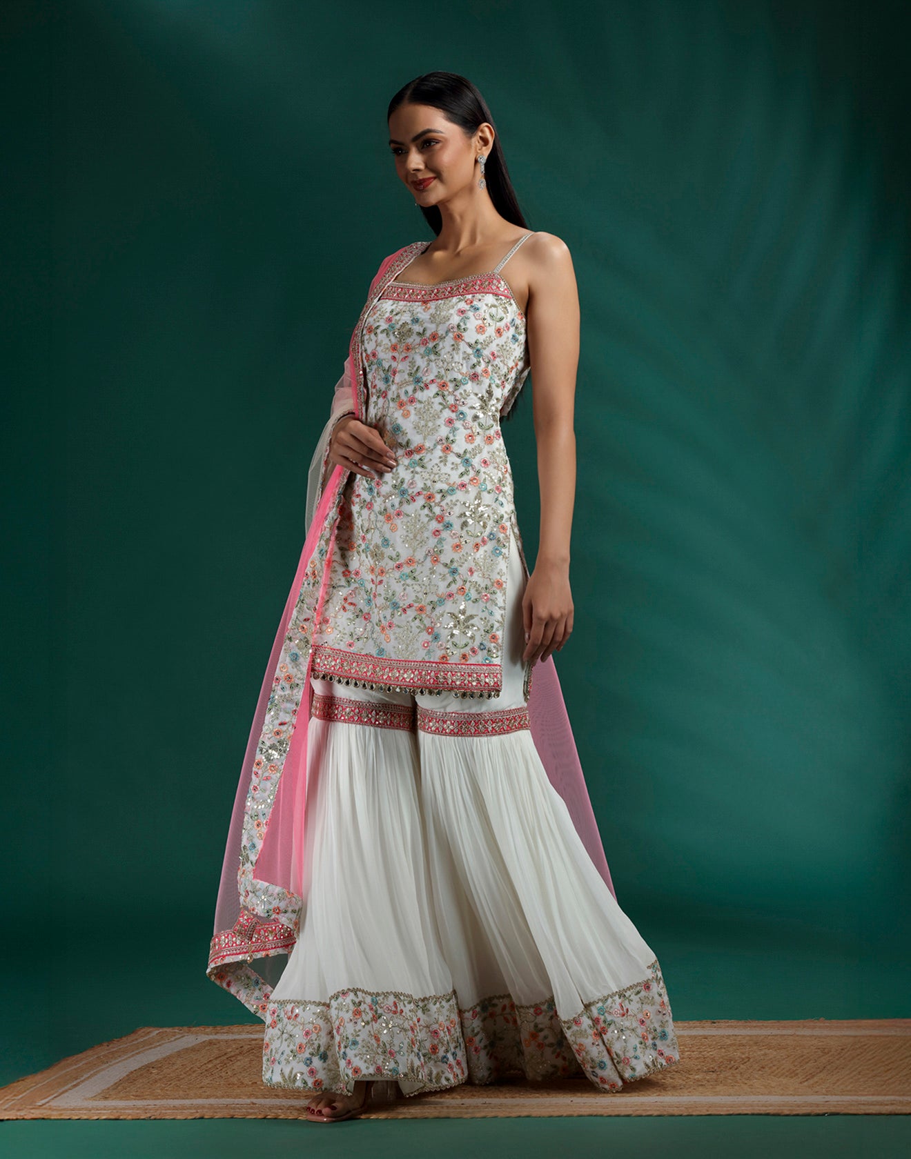 Tranquil Dove Resham Embroidered Festive Sharara Set