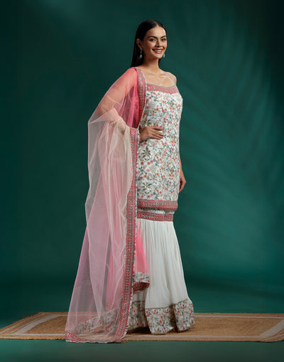 Tranquil Dove Resham Embroidered Festive Sharara Set