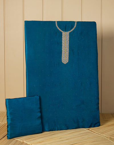 Turquoise Quartz Dola Silk Festive Unstitched Suit Set With Banarasi Dupatta