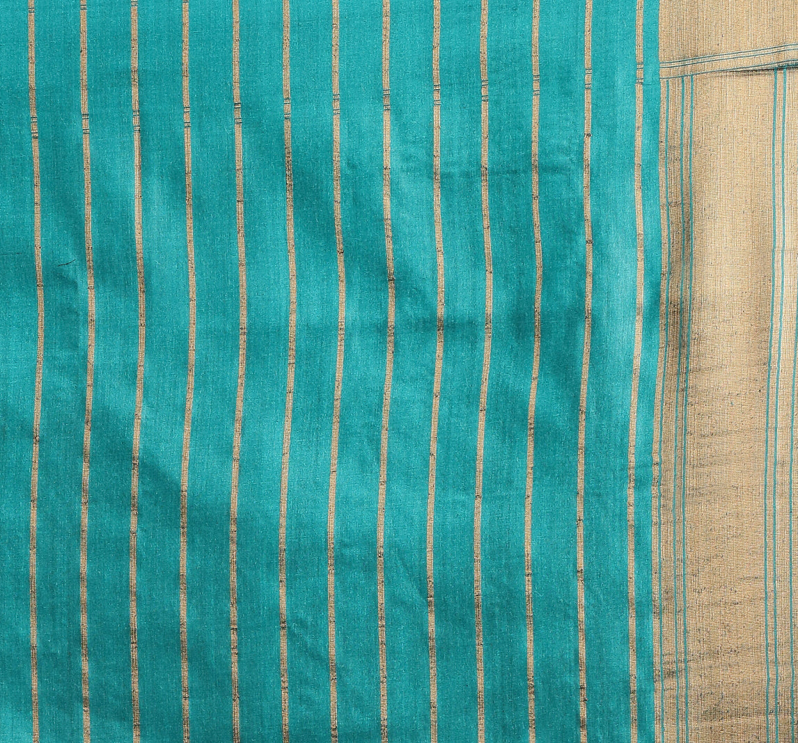 Turquoise Jaal Banarasi Tussar Silk Saree With Unstitched Blouse Fabric