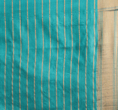 Turquoise Jaal Banarasi Tussar Silk Saree With Unstitched Blouse Fabric