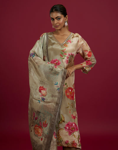 Veil Of Flora Shimmer Silk Festive Kurta Set