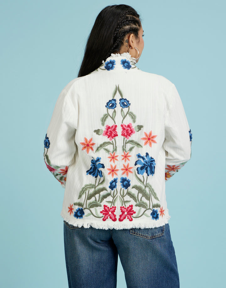 Vibrant Gardenia Embroidered Ethnic Jacket