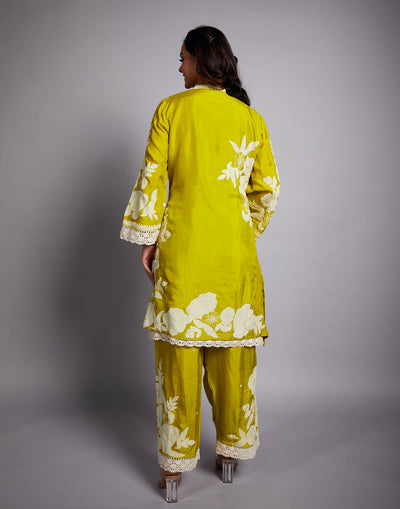 Vibrant Lime Green With Patch Work Embroidery Co-Ord Salwar Set