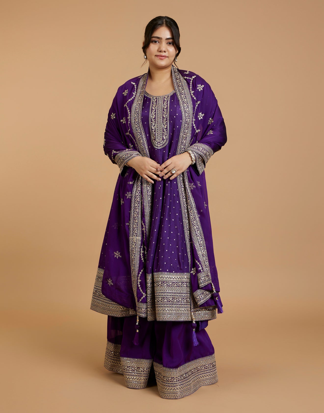Vibrant Purple Zari Embroidered Designer Sharara Suit
