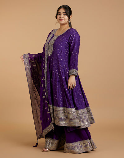Vibrant Purple Zari Embroidered Designer Sharara Suit
