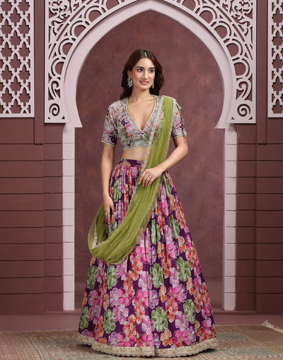 Vibrant Bloom Embroidered Georgette Lehenga Set
