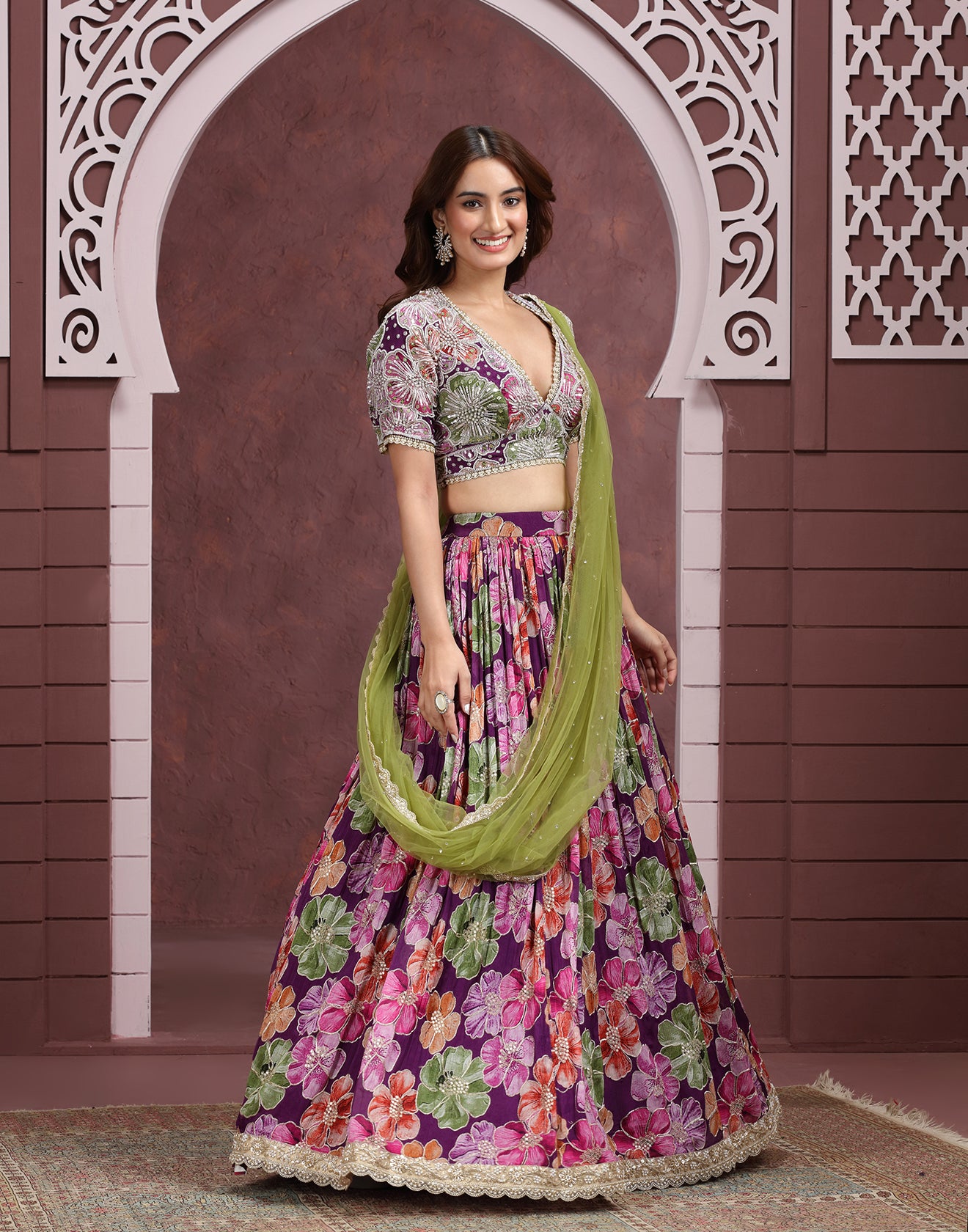 Vibrant Bloom Embroidered Georgette Lehenga Set