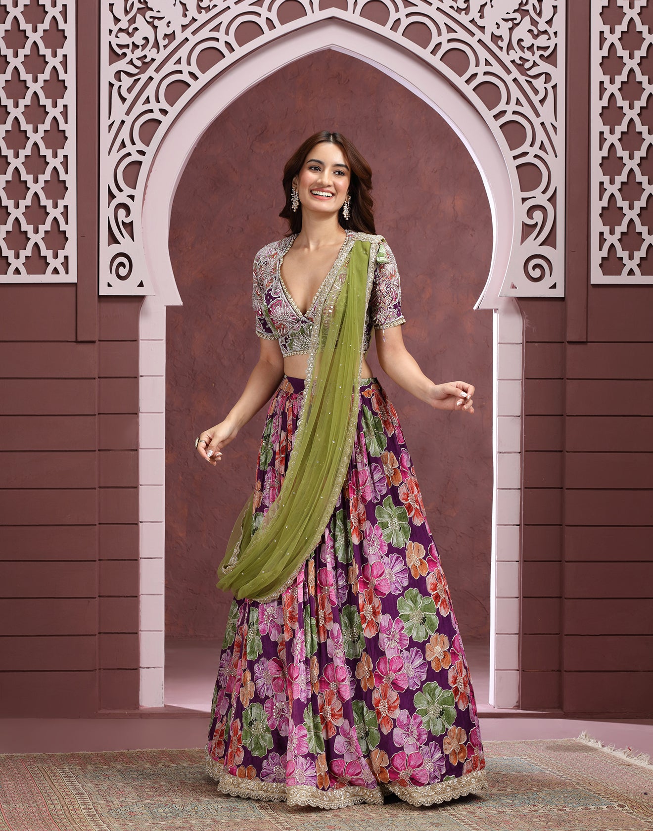 Vibrant Bloom Embroidered Georgette Lehenga Set
