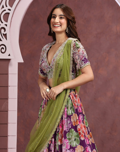 Vibrant Bloom Embroidered Georgette Lehenga Set