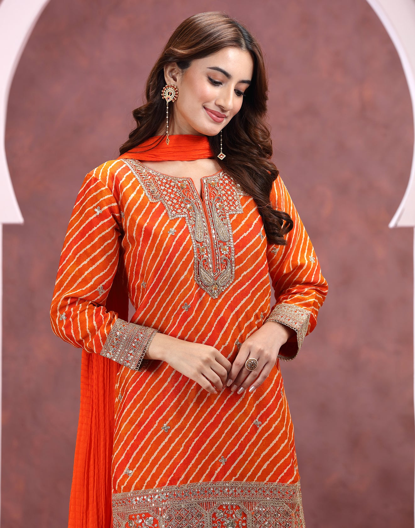 Vibrant Citrus Leheriya Designer Gharara Set