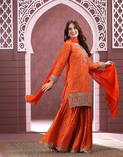 Vibrant Citrus Leheriya Designer Gharara Set