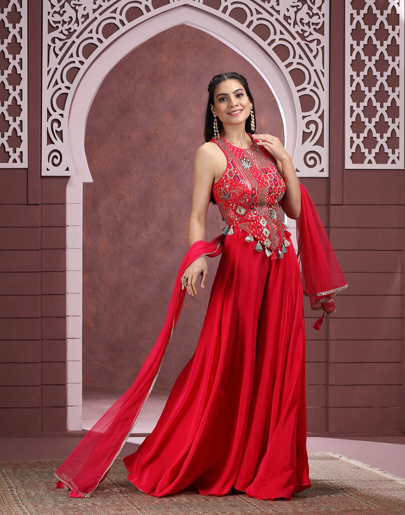 Vibrant Rani Pink Indo-Western Suit Set