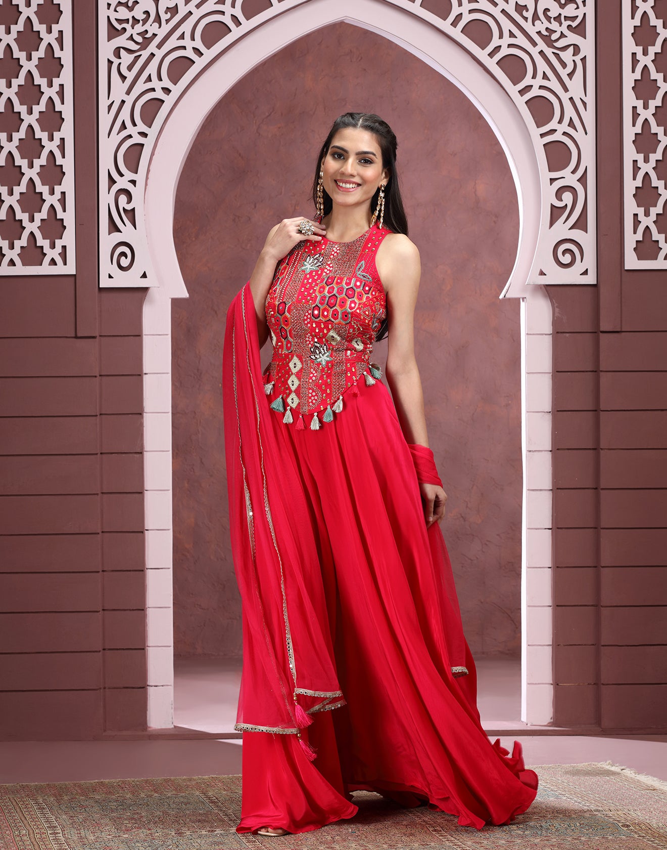 Vibrant Rani Pink Indo-Western Suit Set