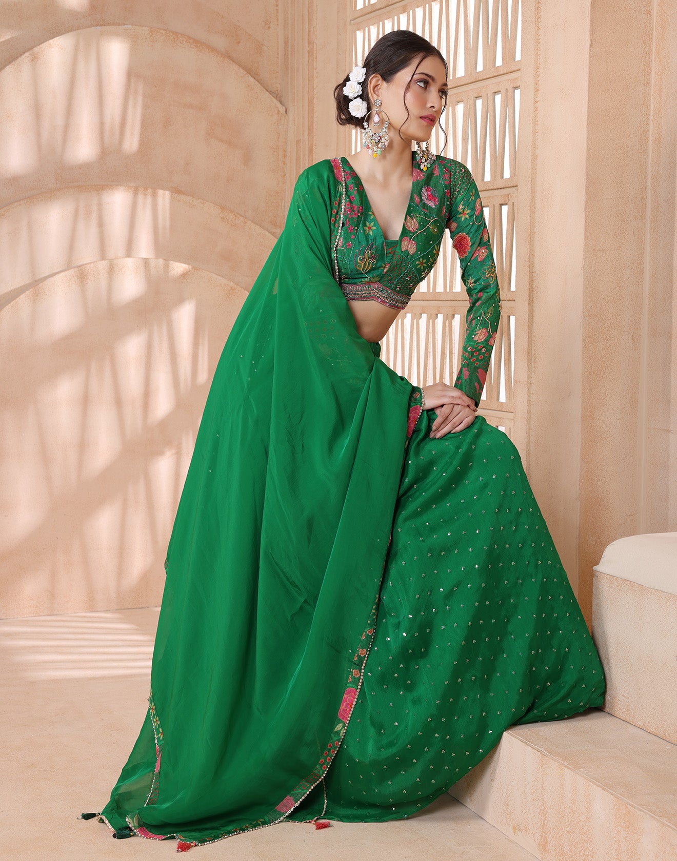 Wild Forest Green Floral Printed Lehenga Set