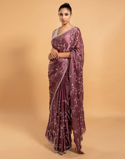 Zerg Mauve Embroidered Georgette Saree