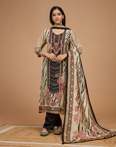 Abstract With Floral Printed Crepe Unstitched Suit Set