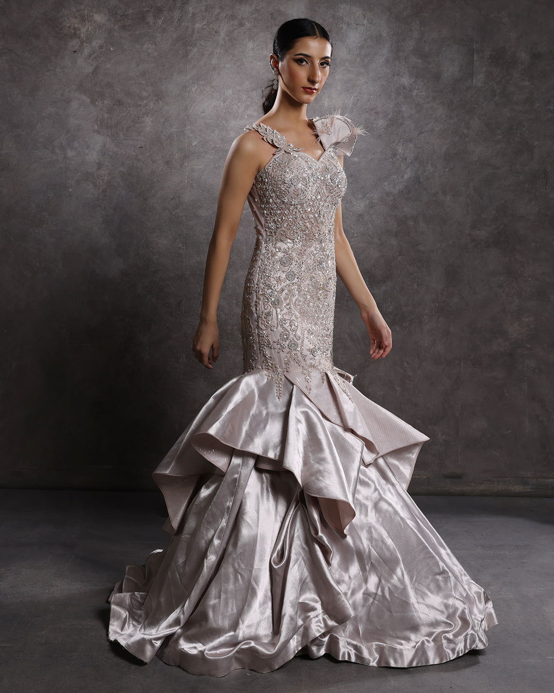 Ashnoor KaurXRoopkala Embellished Ruffle Layered Gown