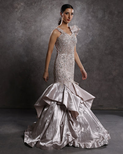 Ashnoor KaurXRoopkala Embellished Ruffle Layered Gown