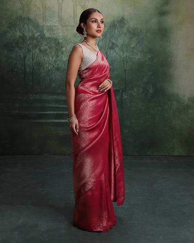 Berry Pink Woven Dola Silk Saree With Unstitched Blouse Fabric