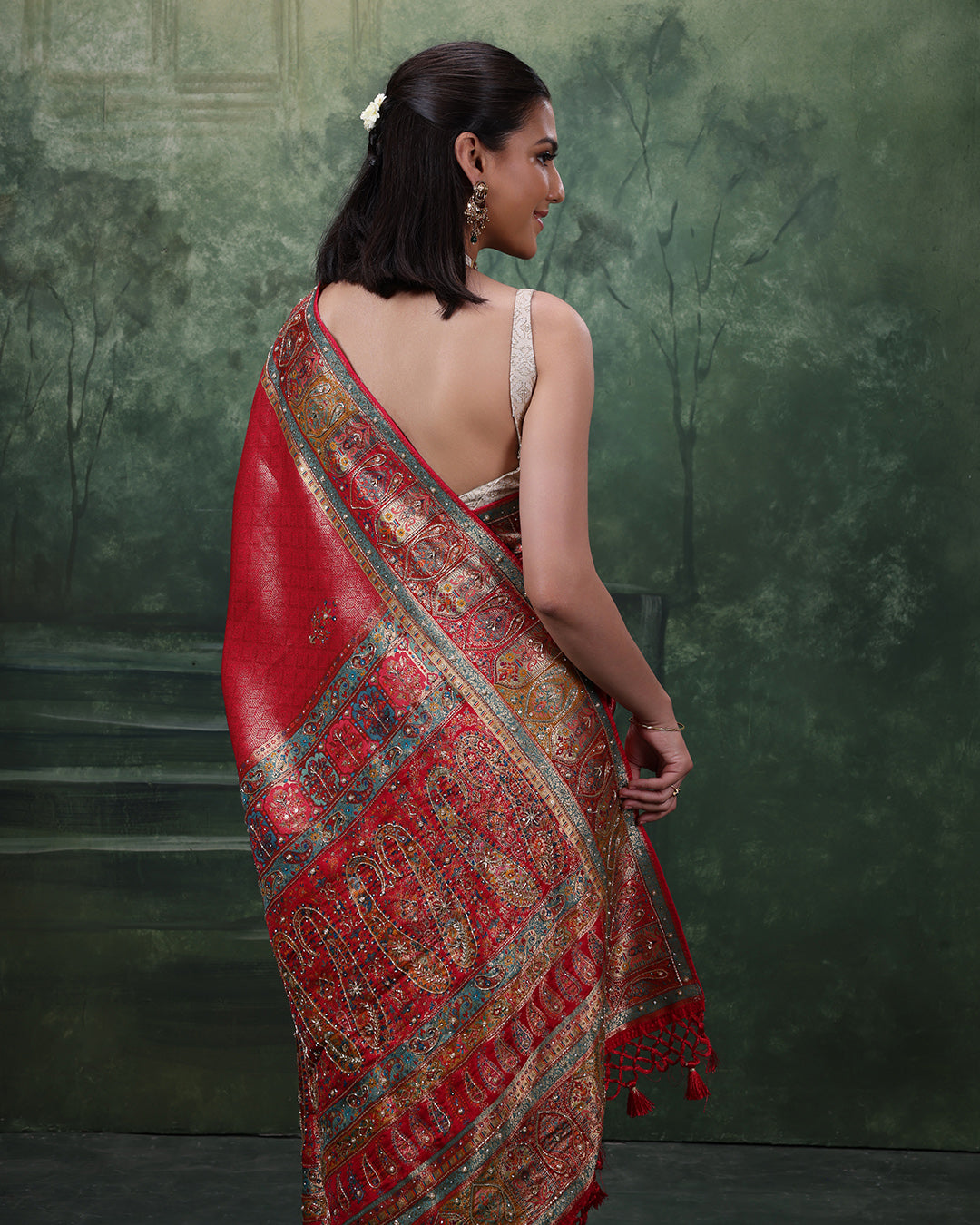 Berry Red Festive Silk Saree WIth Unstitched Blouse Fabric