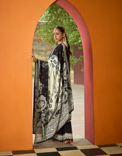 Black & Off-White Festive Kurta Palazzo Set
