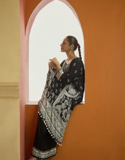 Black & Off-White Festive Kurta Palazzo Set