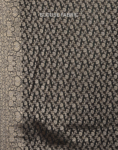 Black With Golden Dainty Buttis Georgette Saree With Unstitched Blouse Fabric