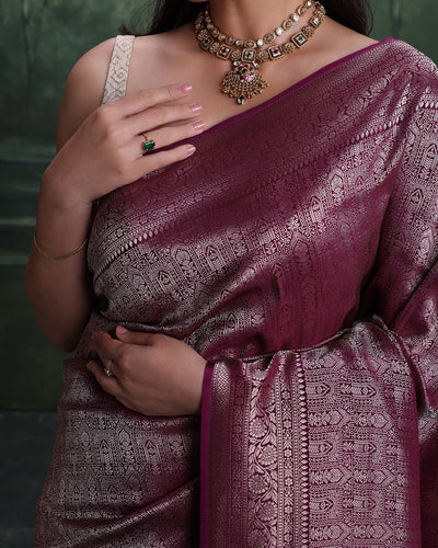 Cabernet Purple Dola Silk Saree With Unstitched Blouse Fabric