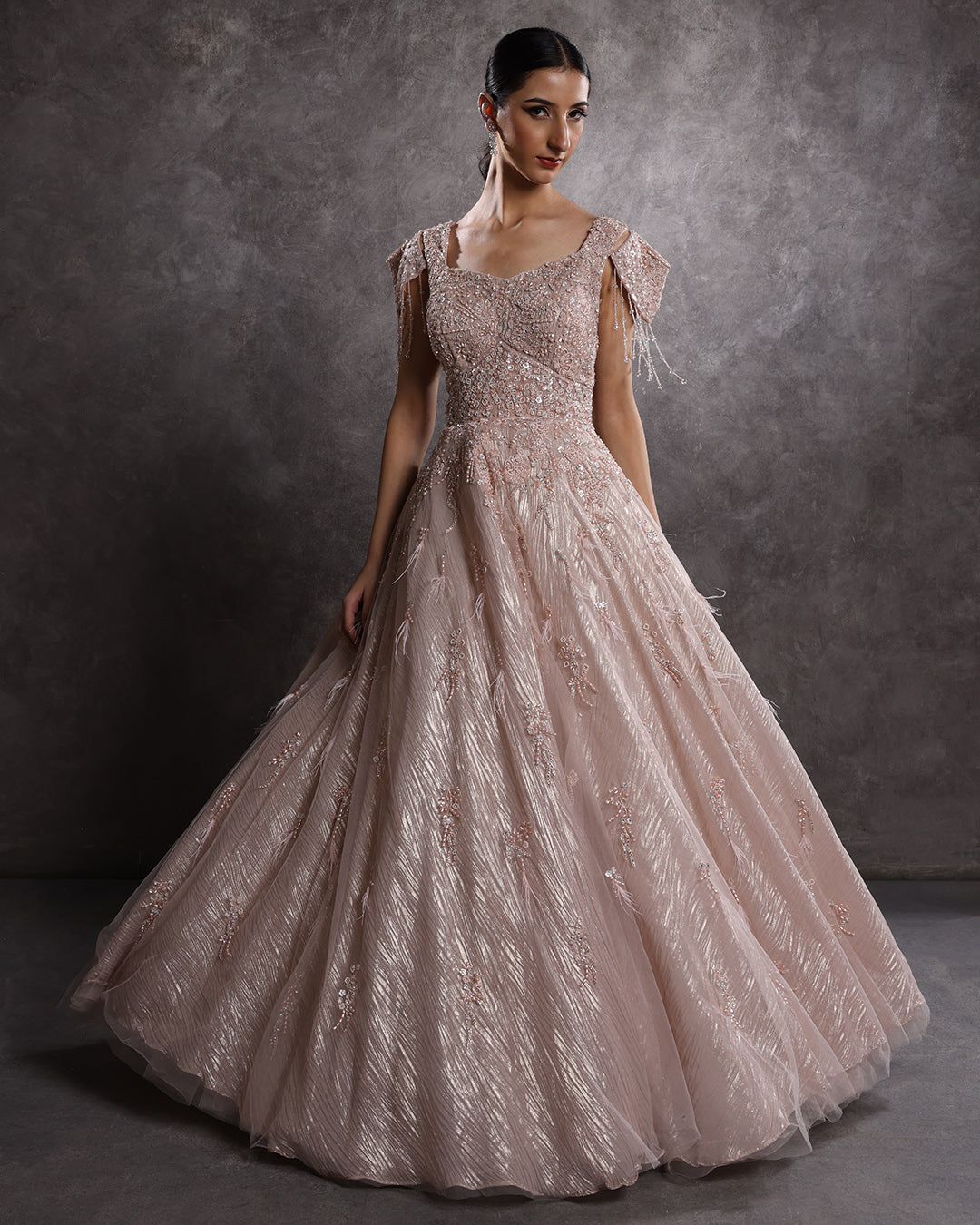 Caramel Sheen Embellished Bridal Gown