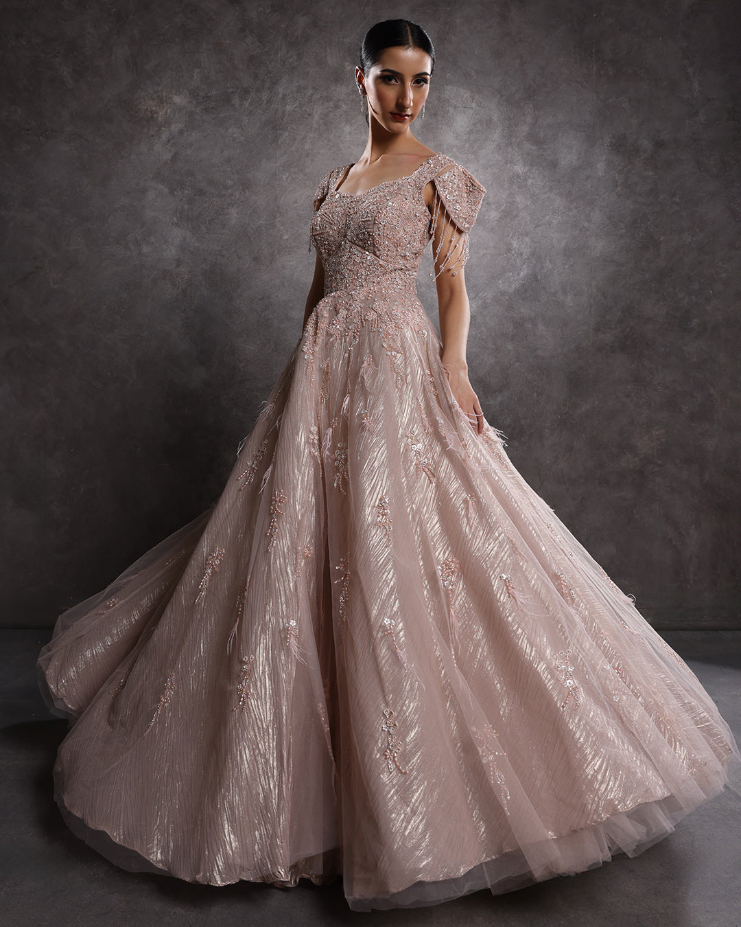 Caramel Sheen Embellished Bridal Gown