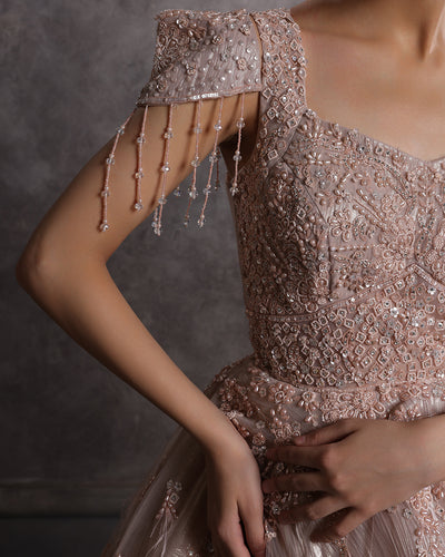 Caramel Sheen Embellished Bridal Gown