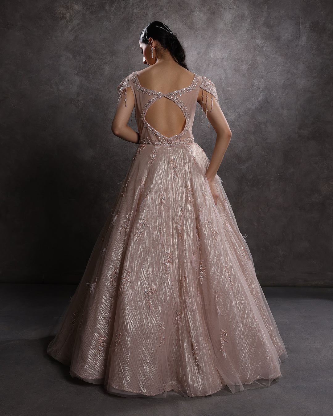 Caramel Sheen Embellished Bridal Gown