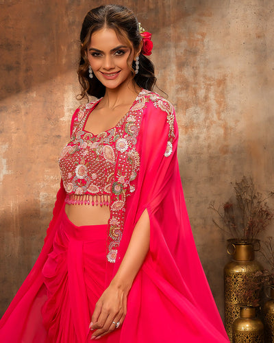 Carnation Rani Embellished Bustier With Jacket & Pleated Skirt