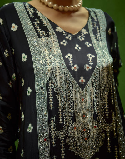 Charcoal Mist Ethnic Printed Festive Kurta Palazzo Set