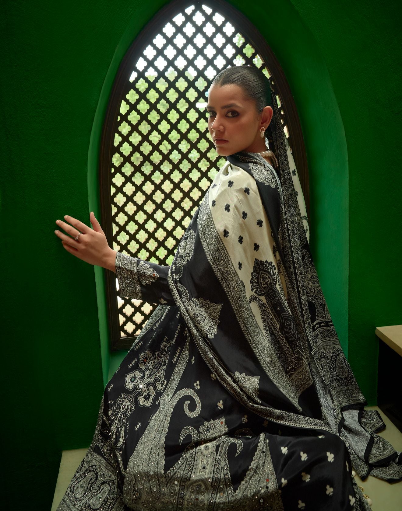 Charcoal Mist Ethnic Printed Festive Kurta Palazzo Set