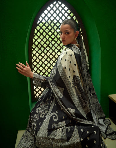 Charcoal Mist Ethnic Printed Festive Kurta Palazzo Set