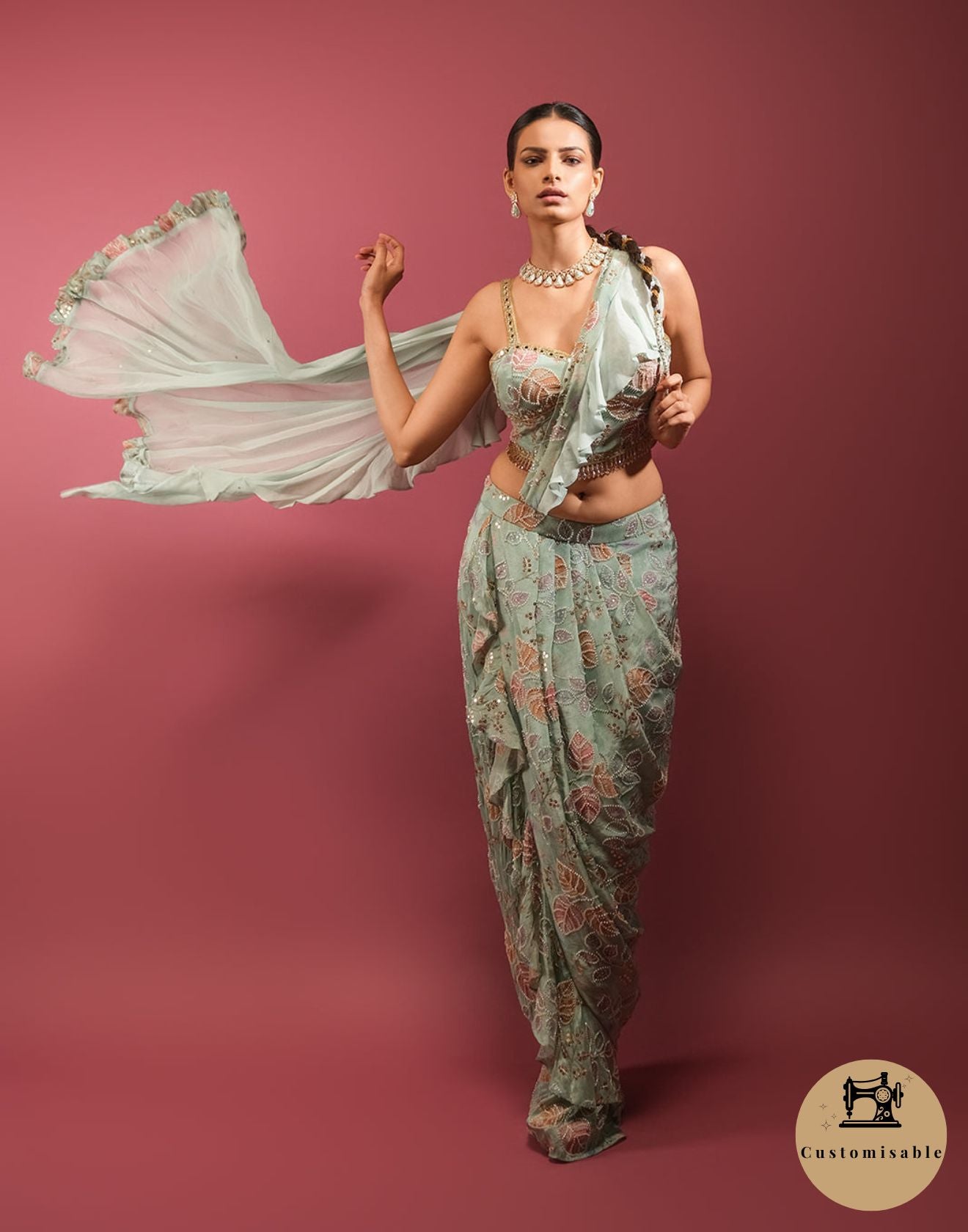 Coastal Sage Printed Fusion Drape Set