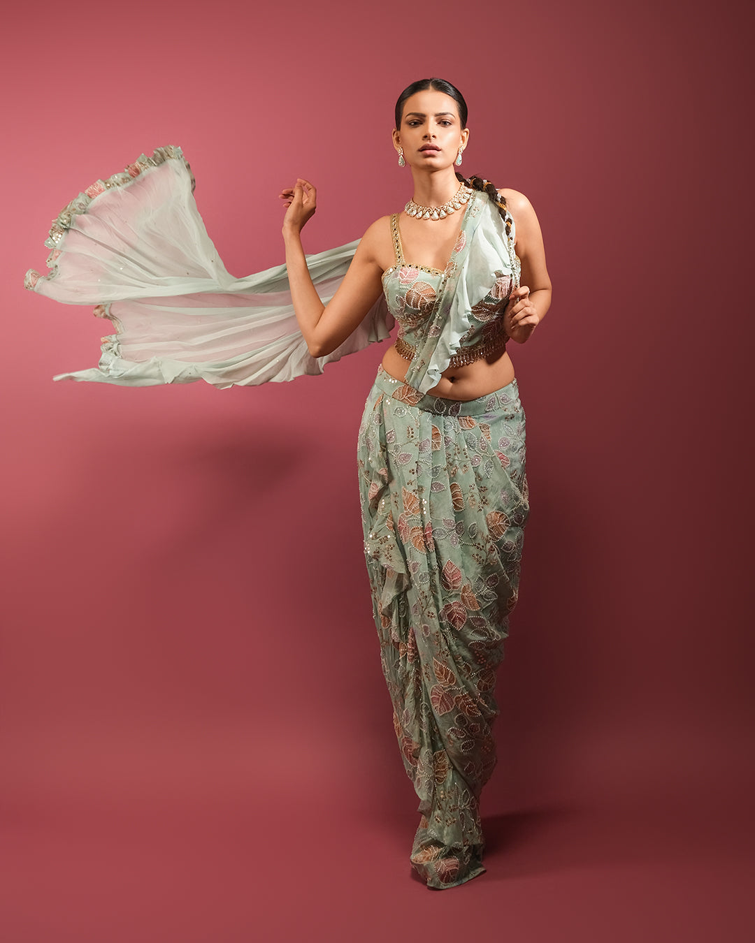 Coastal Sage Printed Fusion Drape Set