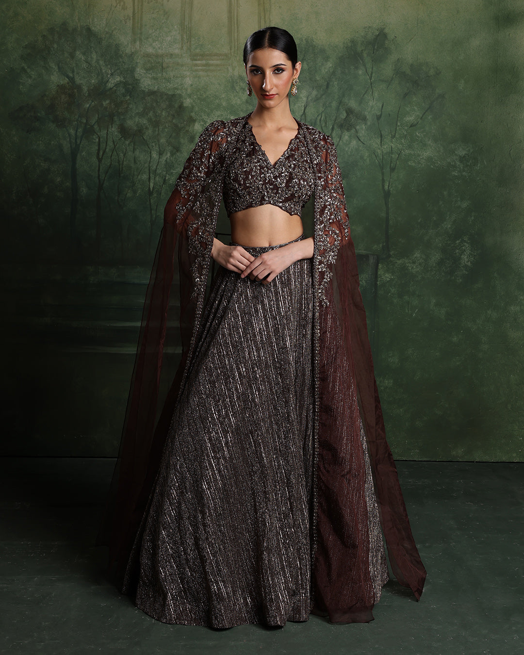 Copper Blaze Embellished Lehenga With Cape Jacket Set