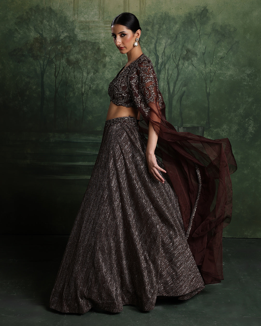 Copper Blaze Embellished Lehenga With Cape Jacket Set