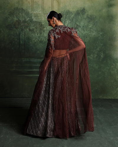 Copper Blaze Embellished Lehenga With Cape Jacket Set
