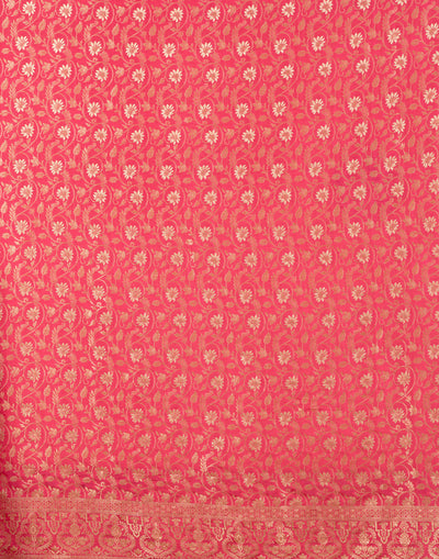 Coral Peach Banarasi Dola Silk Unstitched Suit Set