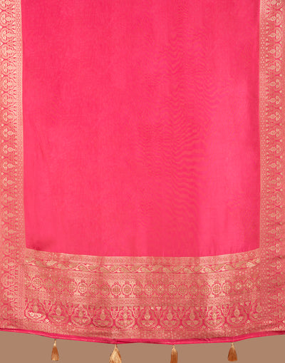 Coral Peach Banarasi Dola Silk Unstitched Suit Set