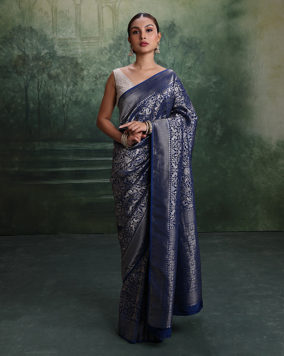 Cosmic Forest Weave Silk Saree With Unstitched Blouse Fabric
