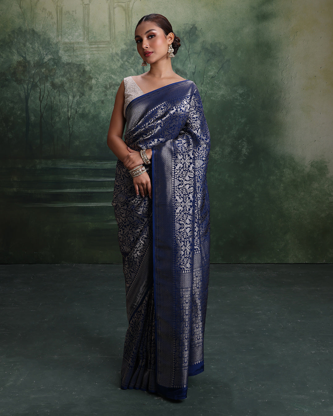Cosmic Forest Weave Silk Saree With Unstitched Blouse Fabric